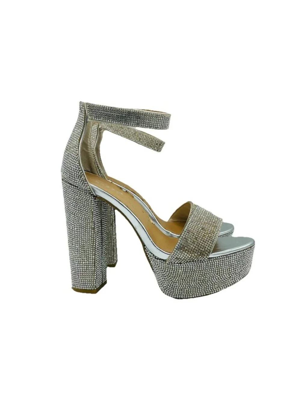Bamboo Womens Shoes Size 7.5 silver Rhinestone Shiny Sparkly High Heels Platform